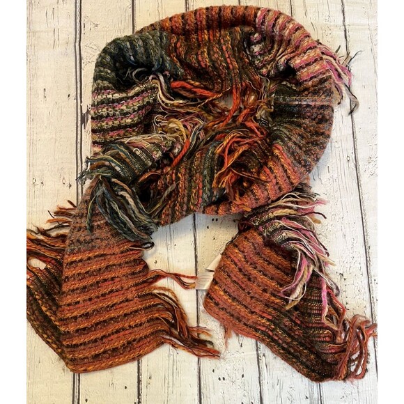 Talbots Boucle Mohair Wool Blend Fringed Scarf 67" x 14" Multicolor Plaid Winter - Picture 2 of 10